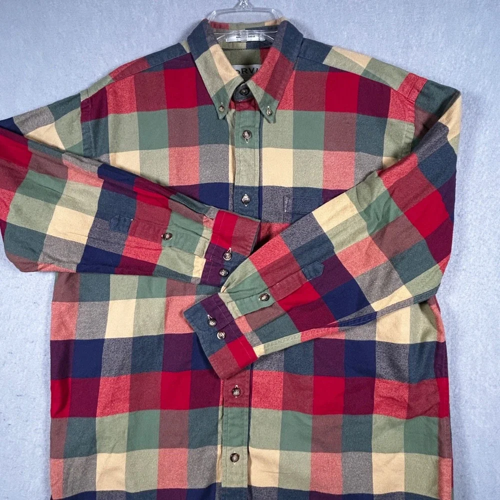 Orvis Flannel Shirt Mens Large Bright Buffalo Plaid Button Down Cotton Twill